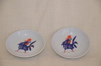 99) Ceramic Haaman Israel Set Of 2 Rooster Motif Dipping Dishes 4' Round Trinket Dish