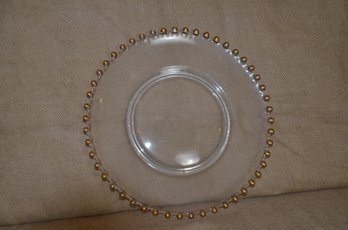 (#30A) Candlewick By Imperial Clear Glass Round Gold Beaded Trim Edge Serving Platter 12'