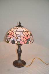5) Tiffany Style Table Lamp Stained Plastic Shade Blue Pink Purple Metal Base 20'H