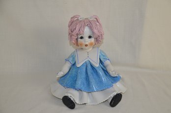 90) Ceramic Sitting Doll Italy Signed Lino Zampiva ( Slightly Hair Chipped ) 10'H