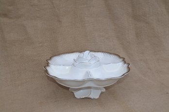 (#26) Vintage Porcelain Lefard England Round Divider Chip And Dip Pedestal Bowl