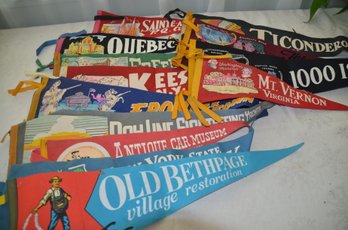 (#104) Vintage Travel Souvenir Pennant Banner Flags Lot Of 14