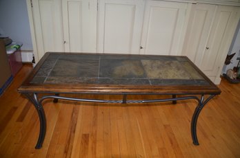2) Slate Top Metal Base Coffee Table ( 2 Matching End Table On Auction Separately)