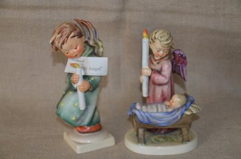 (#10) VTG Hummel Goebel Figurines:  HEAVENLY ANGEL #21/1 Holding Candle ~ WATCHFUL ANGEL Over Baby #194