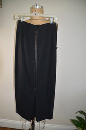 (#121DK) Tracy Reese For Magaschoni Wool Black Pencil Skirt Leather Center Detail Size 6