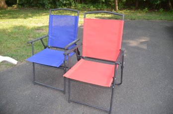 (#74) Set Of 2 Outdoor Folding Seating Chairs Red And Blue