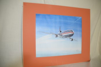 134) Vintage Signed Paul Fjeld American Airlines DC10 Luxury Liner Poster 16x13.5  Matted 24x20