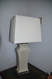 5) Gray Ceramic And Lucite Table Lamp With Square Modern Shade