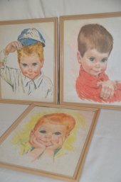135) Lot Of 3 Vintage 1950 Artist Frances Hook Northern Bath Tissue Pastels All American Little Boy Art 12x15
