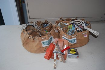 (#308) Pair Of Parachute Bags Full Of Nails, Screws, Wire, Measuring Tape, Hammer Holder
