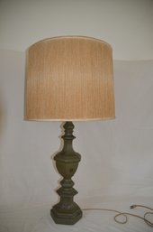 13) Vintage MCM Green Metal Base Table Lamp 33'H Shade Fabric String