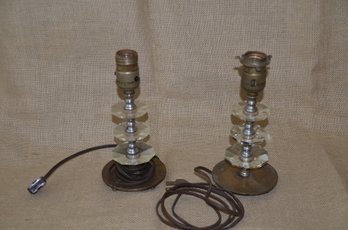 (#111) Vintage Crystal And Brass Table Lamps 8' Pair