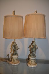 (#33) Vintage Victorian Pair Of Metal Boy And Girl Figurine Table Lamps (peeling)