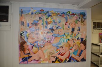 (#166) Original Artist Linda Ruden Oil Painting Of People Enjoying The Beach