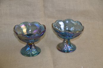 (#113) Vintage Imperial Blue Carnival Glass Candle Stick Holders Iridescent Pair
