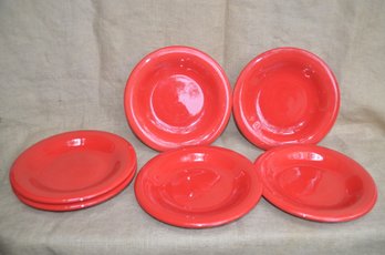 (#46LS) Red Ceramic Espana 9' Plates Microwave Safe Set Of 6
