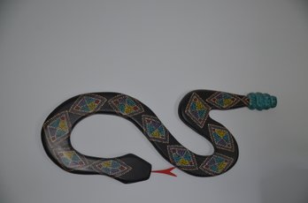 8) New Mexico Artist Brecik 1991 Original Taos, NM Solid Wood Carved Hand Painted Colorful Snake