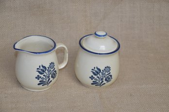 (#35) Japan Blue Floral Ceramic Sugar And Creamer Set