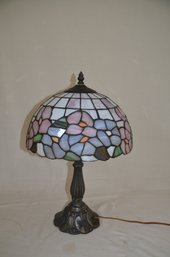15) Tiffany Style Table Lamp Pink, Blue, Purple Plastic Shade Metal Base 19'H