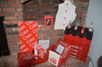 131) Coca Cola Assorted Collection Of Items: Plastic Crate Bottle Holder, Puzzle, Cookbooks