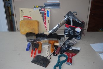 (#315) Assorted Painting Tools Brushes, Caulk Gun