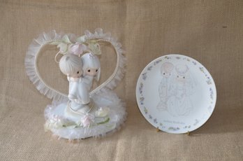(#84) Precious Moments Wedding Cake Topper And HEAVEN BLESS YOU Decorative Plate