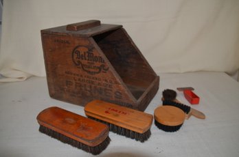 132) Vintage Hand Made Wood Shoe Polish Kit With Brushes