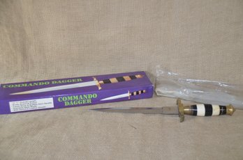 174) Commando Dagger 12.5' Length Brass Guard & Pomel Camel Bone & Buffalo Horn Handle Genuine Leather Sheath