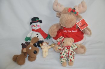(#19) Assorted Lot Of Holiday Plush Toys:  Holly The Moose, Snowman, Angel And Bear