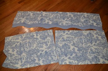 (#160) Toile Blue And White Window Curtains With 2 Side Panels (see Description ) Shippable