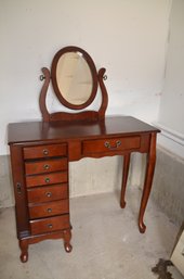 (#87) Wood Vanity Mirror Jewelry Storage Desk With Stool