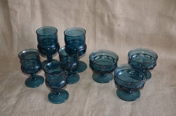 (#99) Vintage Colony Riviera Crown Blue Water Goblets, Wine Or Cordial Glasses