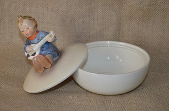 (#23) VTG Hummel Goebel Joyful Round Covered Lid Candy Dish Bowl # III/53 Porcelain Trinket 5.5' (lid Cracked