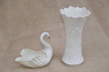 (#47) Lenox Woodland Vase 6.5'H And Lenox Swan Trinket