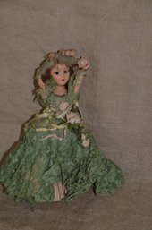 (#22) Antique Vintage Victorian Doll Green Lace Dress 12'