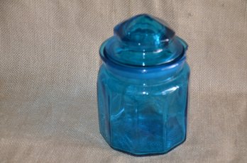 (#101) Aqua Blue Turquoise Glass Canister Jar ( Chip On Top Rim) 8'H