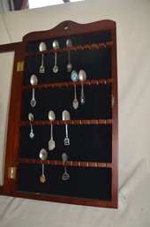 158) Wall Hanging Souvenir Spoons Holder Case With Glass Door 13.5x24