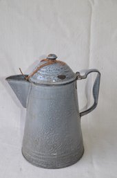 17) Vintage Gray Enamel Coffee Tea Pot Camping Rustic Ware