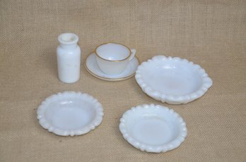 (#46) Assorted Lot Of Milk Glass ~ Fire King Espresso Cup & Saucer, Milk Glass Ashtray