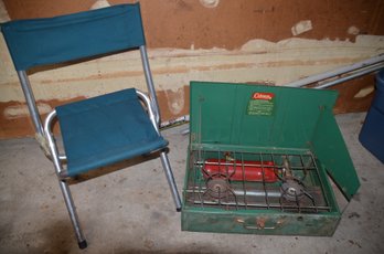 Coleman Propane Two Burner Camping Stove With Folding Chair