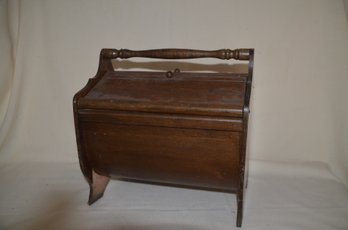 145) Vintage Wooden Sewing Box With Handle Curved Body Double Door