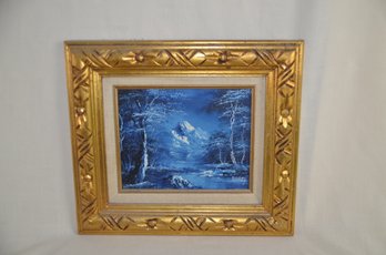 101) Framed Painted Blue Mountain Picture Wood Frame 14x16