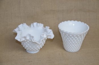 (#48) Vintage Fenton Hobnail Trinket Vases ~ Ruffled Edge 4'H ~ Scalloped 4'H