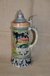 (#29) Vintage Thorens Lili Marleen Musical Pewter Lid Beer Stein ' Learning Protection ' 10' Working