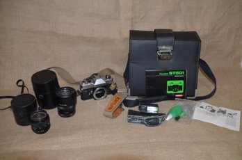 (#91) Vintage Fujica ST801 35mm Camera 2 Lenses With Accessories - Works