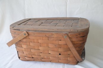 25) Vintage Wood Picnic Basket With Handles