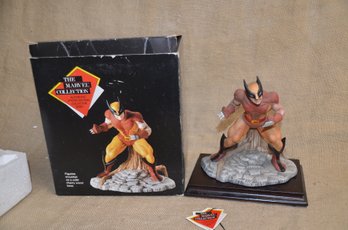 (#34) 1989 Marvel Collection Wolverine Statue Mounted On Solid Cherry Wood Base