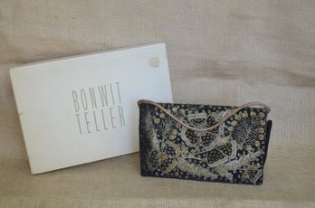 Vintage Evening Clutch Black Velvet With Gold Embroidery India Handbag Purse