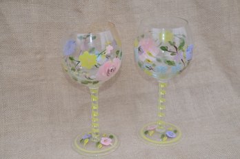 (#59) Pair Of Hand Painted White Glasses