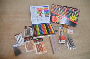 (#132) Assorted Colored Pencils ~ Watercolor Pencils ~ Pastel Chalk ~ Charcoal ~ Art Erasers